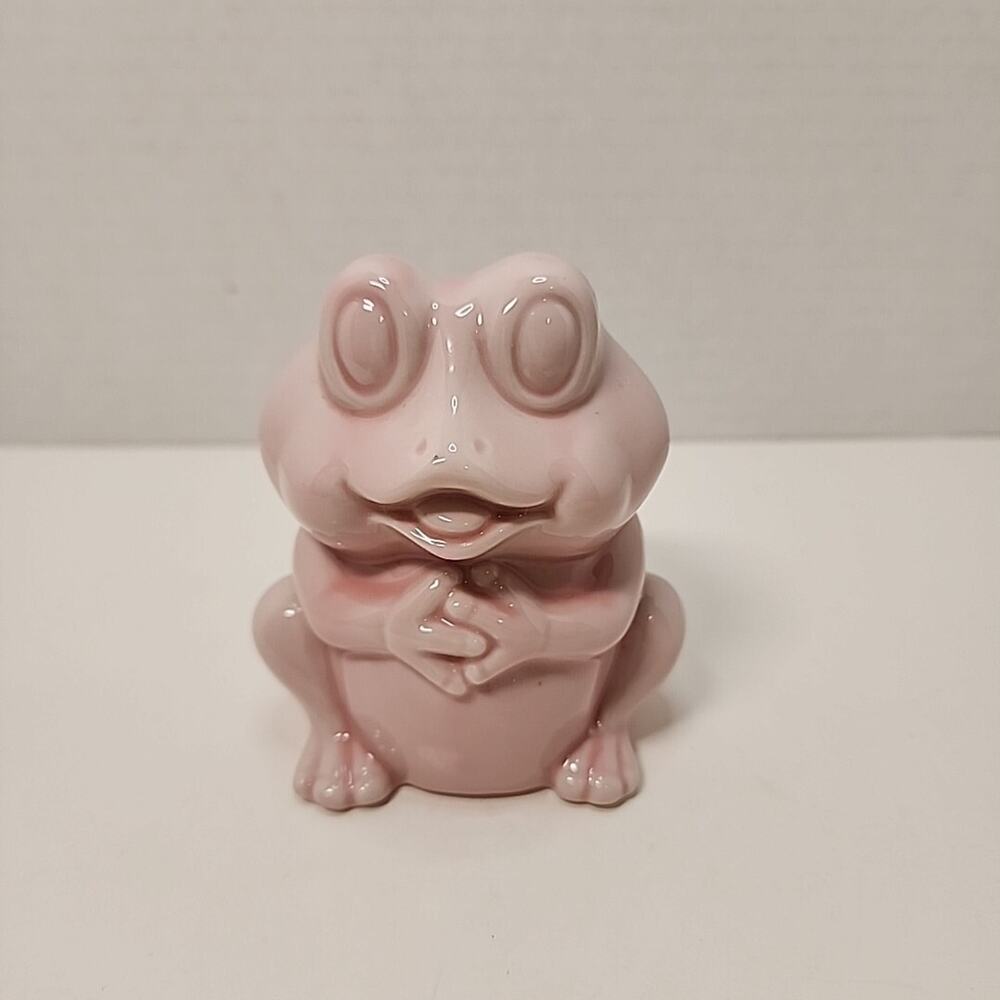 Pink Happy Frog Ceramic Piggy Bank 4" Figurine Kids Room, Valentine